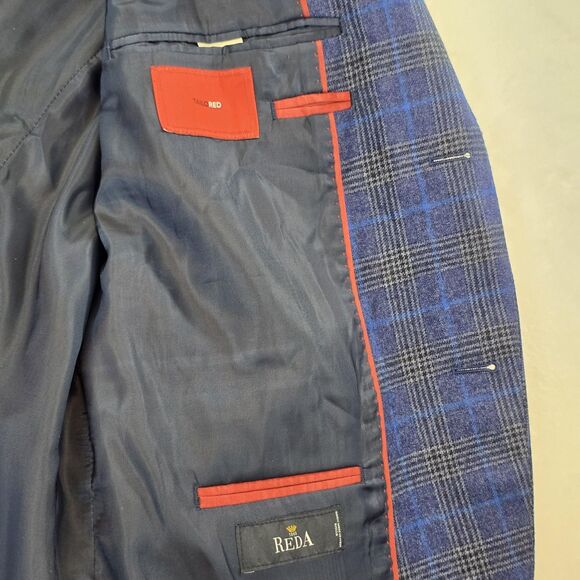 TailoRED Sports Blazer Mens 46R Blue Plaid Reda Italian Wool Made in Canada - Picture 14 of 16